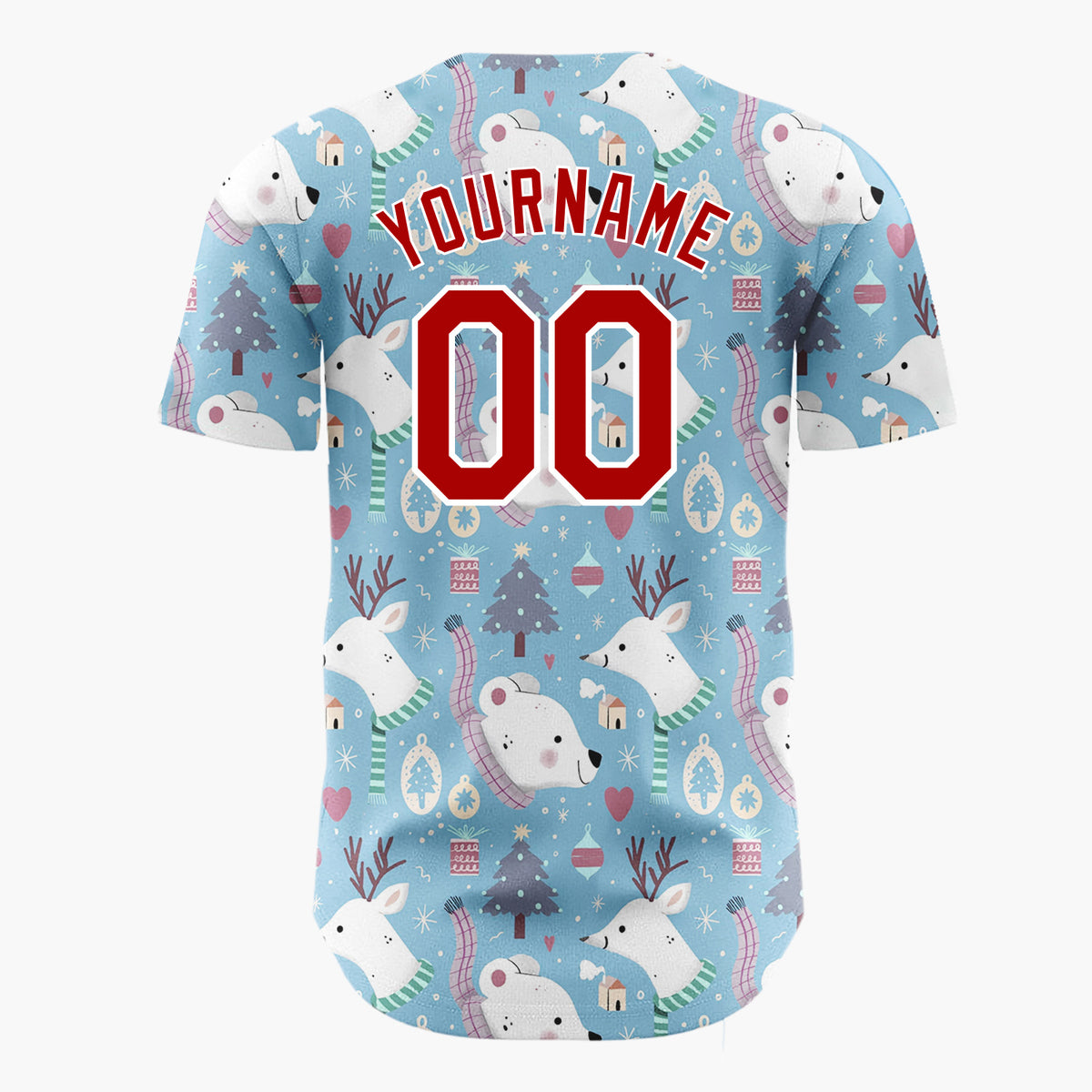Custom Blue Reindeer Polar Bears Cute Winter Pattern Christmas Baseball Jersey