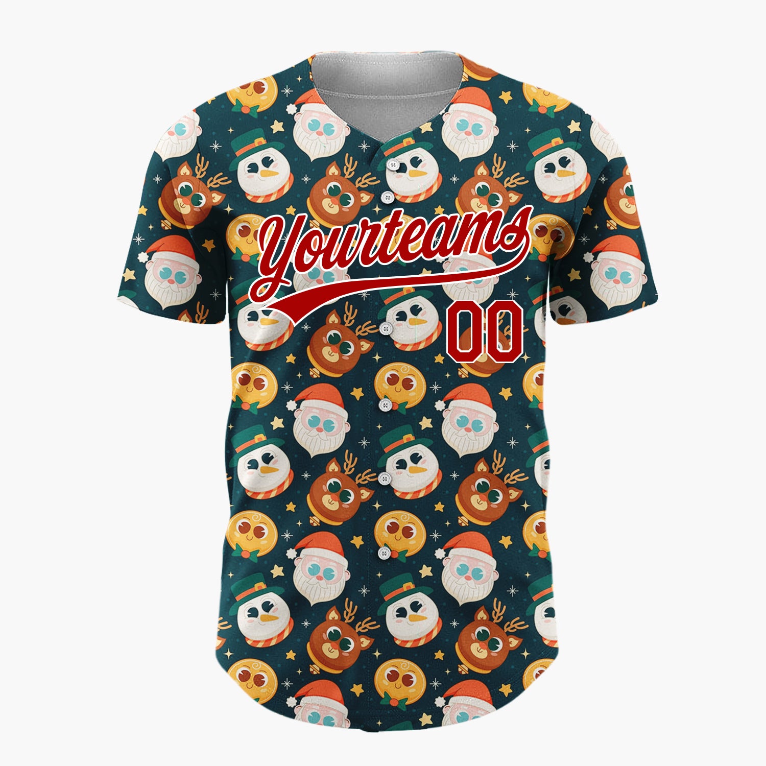 Custom Dark Blue Christmas Characters Cute Cartoon Pattern Christmas Baseball Jersey