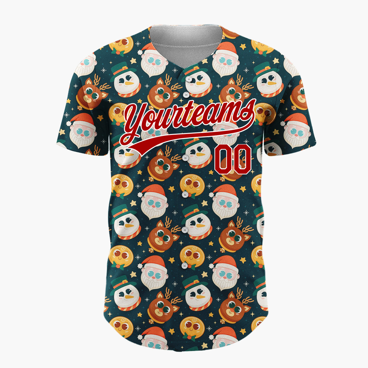 Custom Dark Blue Christmas Characters Cute Cartoon Pattern Christmas Baseball Jersey