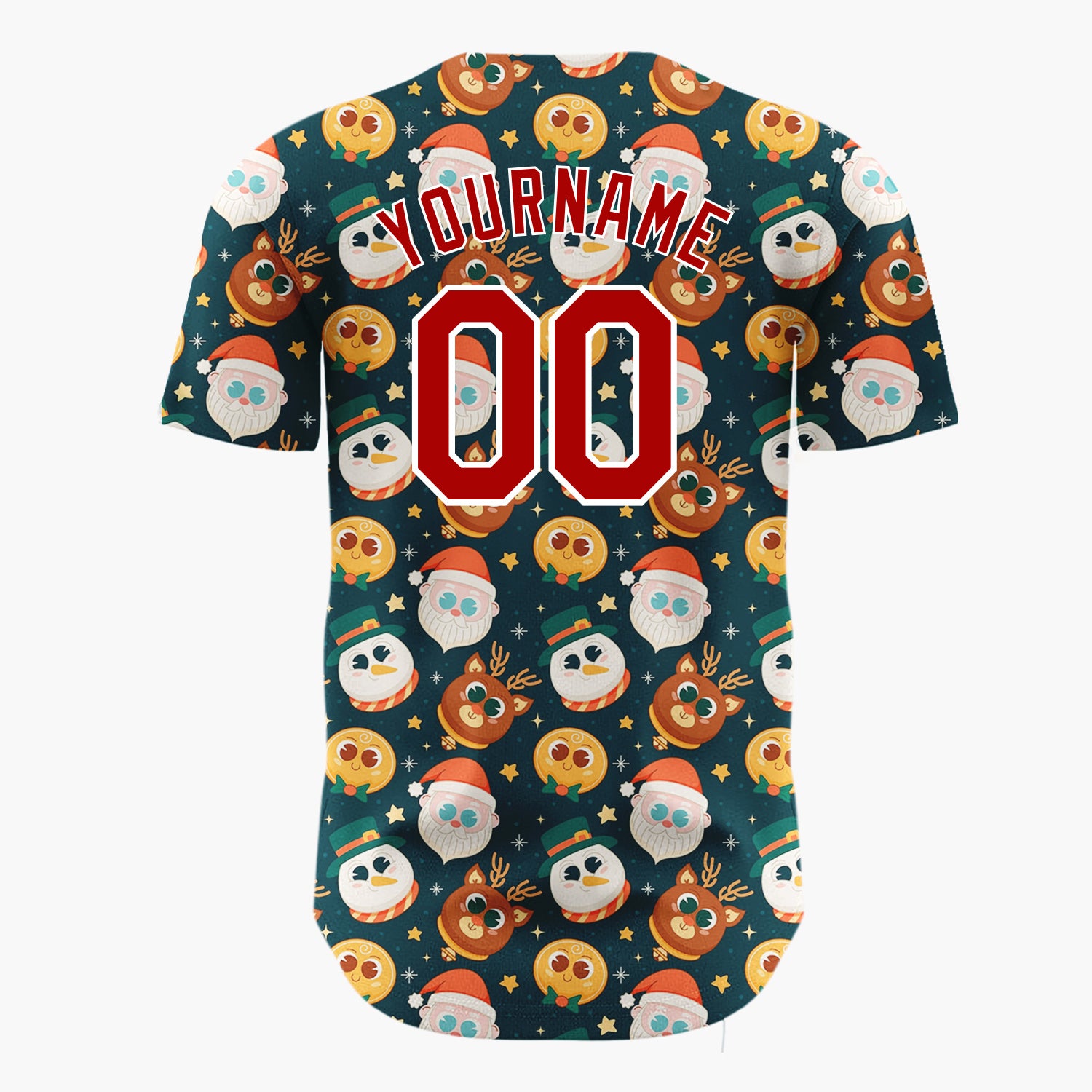Custom Dark Blue Christmas Characters Cute Cartoon Pattern Christmas Baseball Jersey