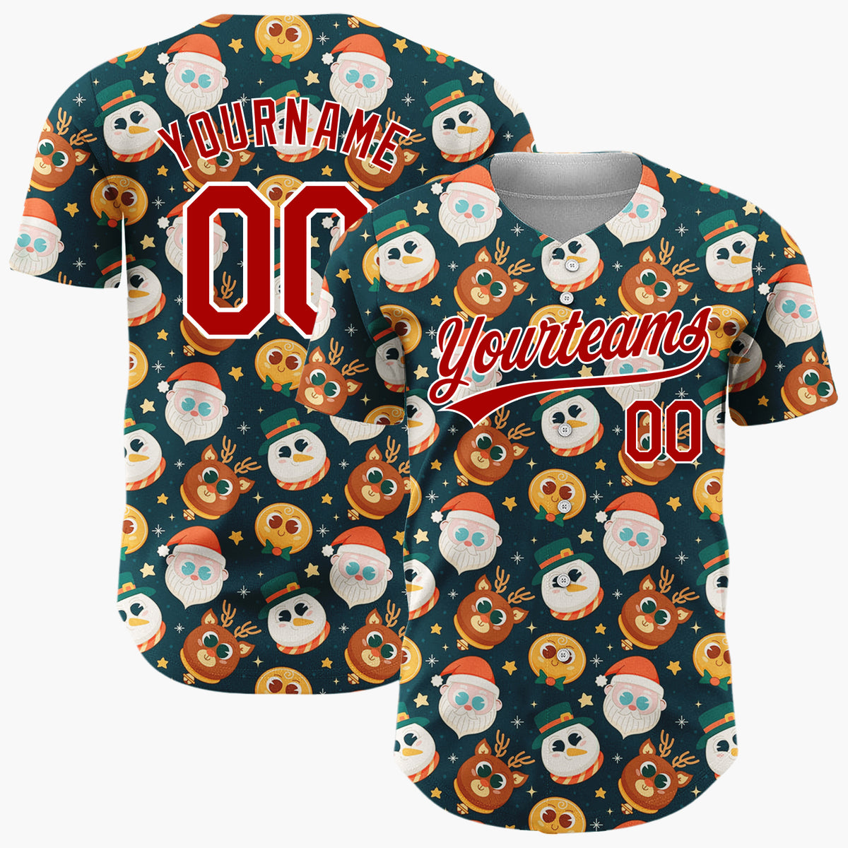 Custom Dark Blue Christmas Characters Cute Cartoon Pattern Christmas Baseball Jersey