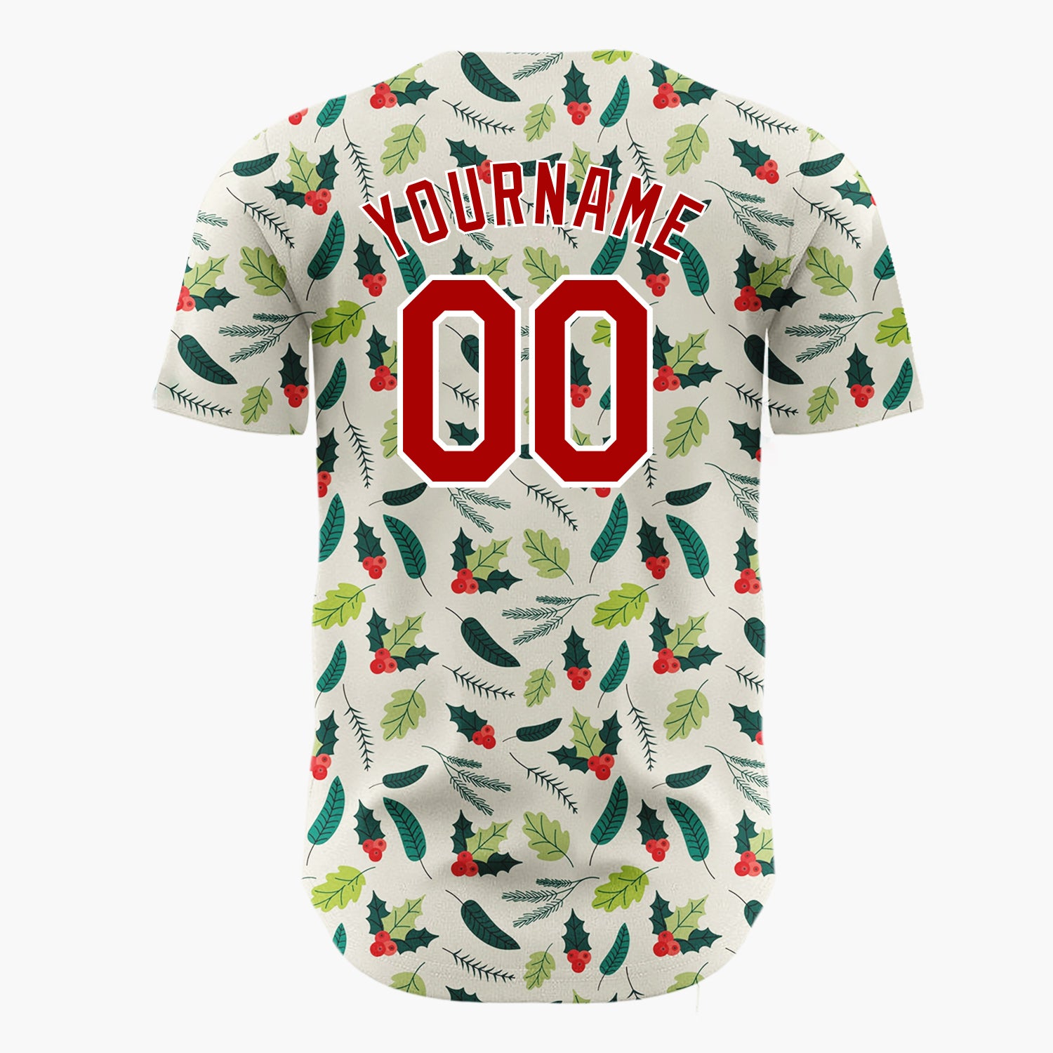 Custom Cream Green Holly Leaves And Berries Minimal Christmas Baseball Jersey