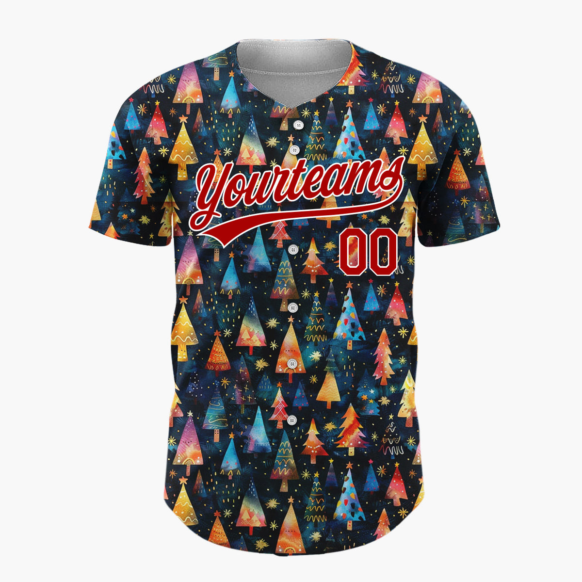 Custom Dark Blue Christmas Trees Abstract Cartoon Gradient Pattern Christmas Baseball Jersey