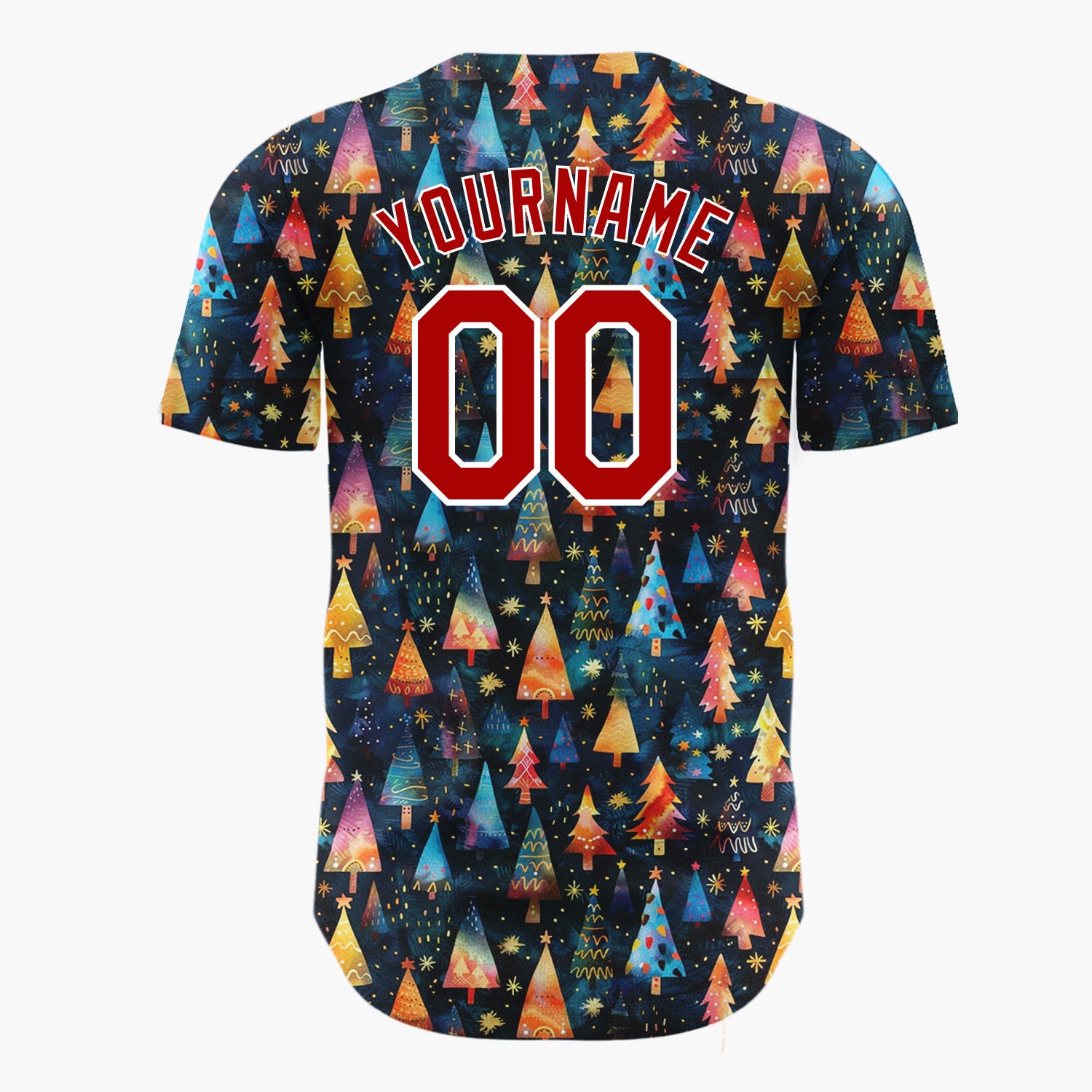 Custom Dark Blue Christmas Trees Abstract Cartoon Gradient Pattern Christmas Baseball Jersey