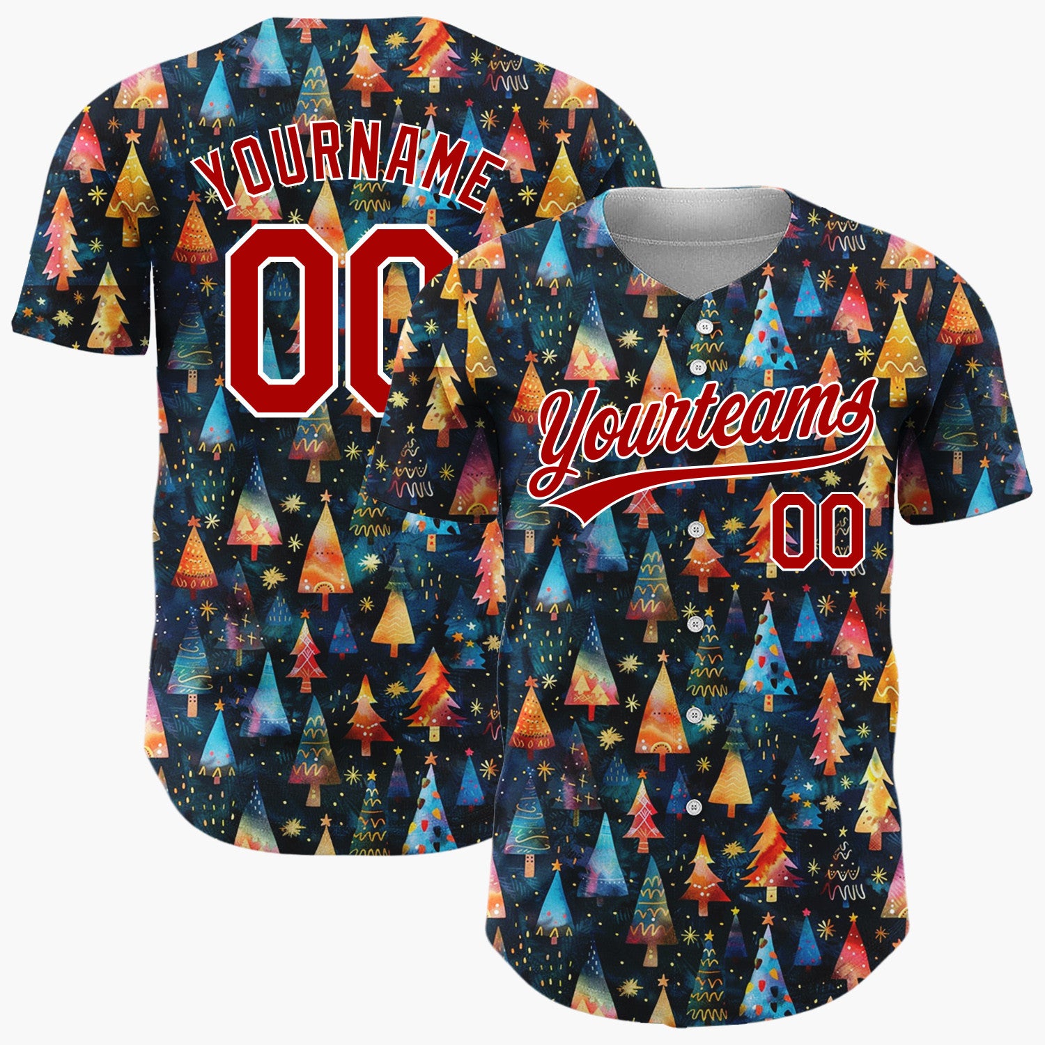 Custom Dark Blue Christmas Trees Abstract Cartoon Gradient Pattern Christmas Baseball Jersey