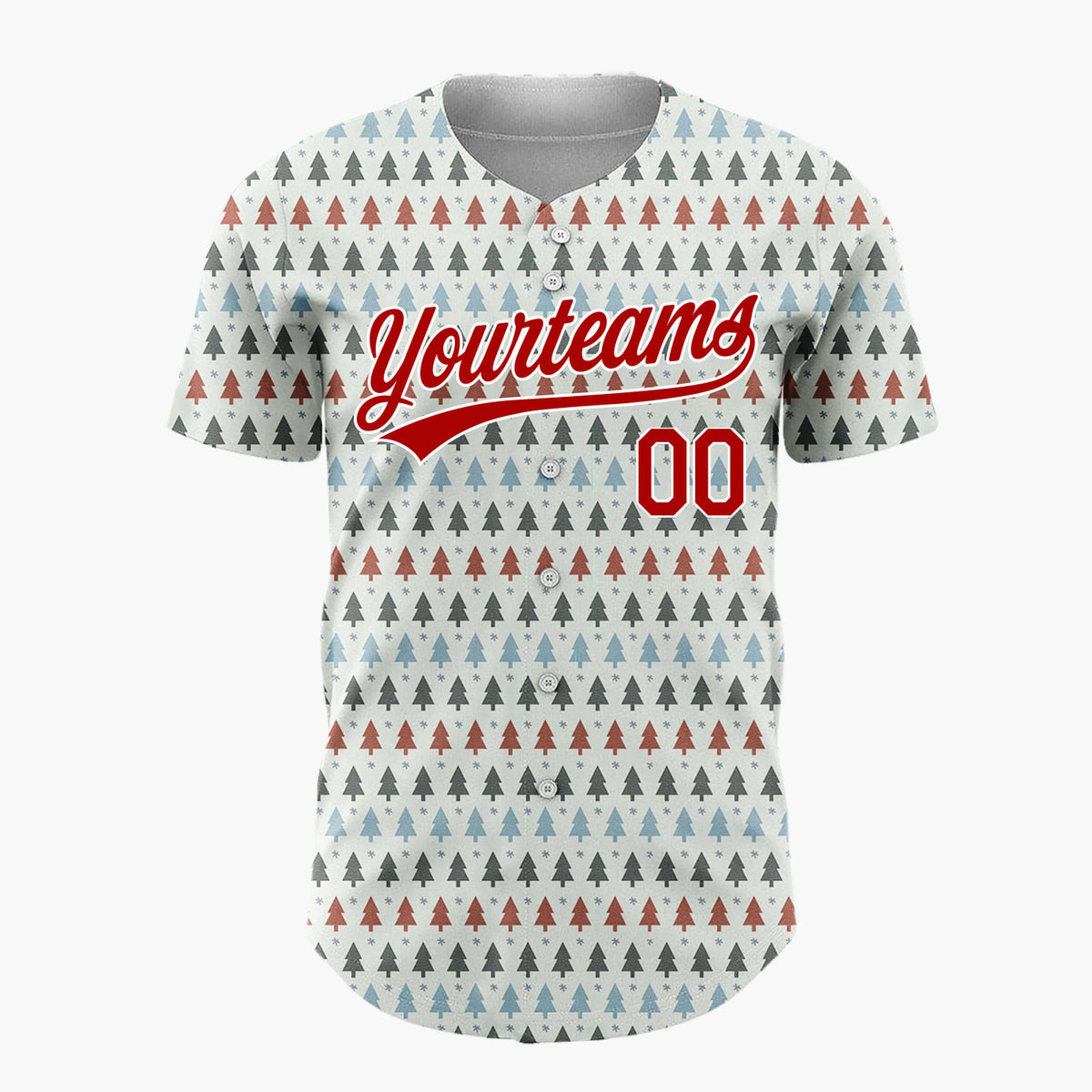 Custom Cream Red Blue Christmas Trees Minimal Geometric Pattern Christmas Baseball Jersey