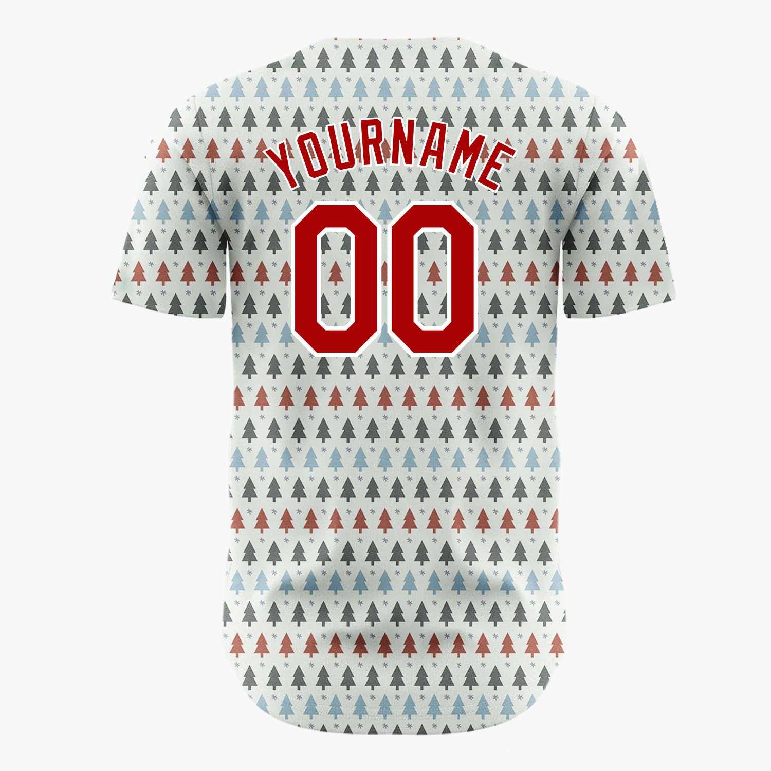 Custom Cream Red Blue Christmas Trees Minimal Geometric Pattern Christmas Baseball Jersey