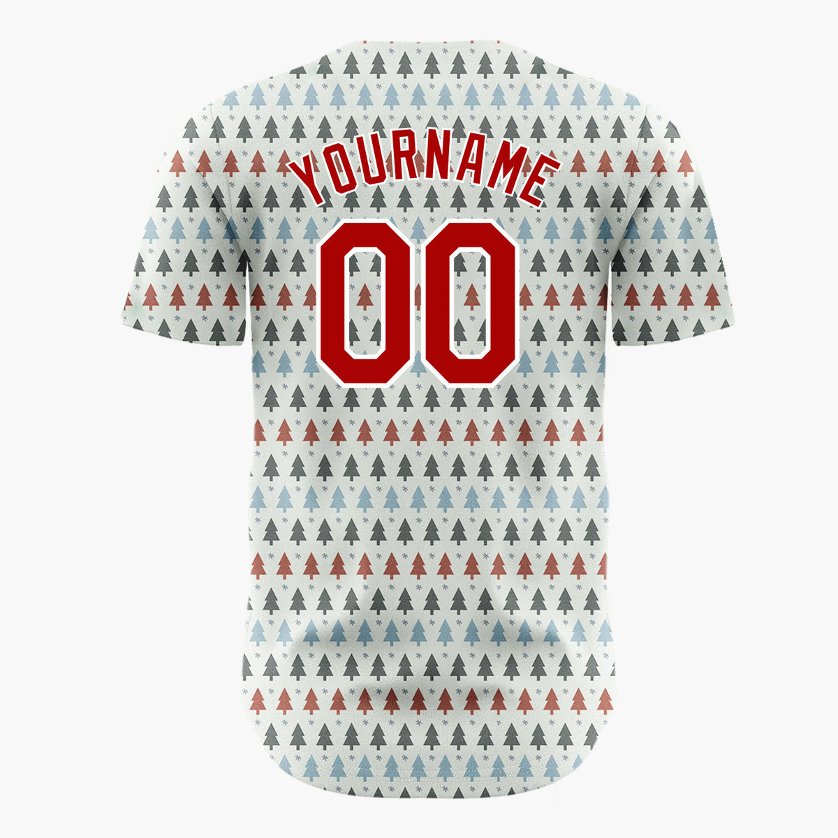 Custom Cream Red Blue Christmas Trees Minimal Geometric Pattern Christmas Baseball Jersey