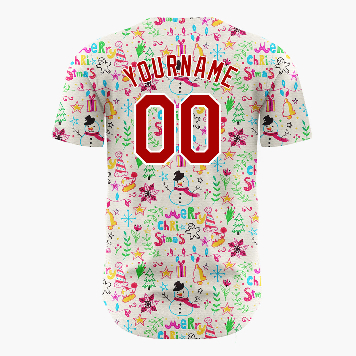 Custom Cream Multicolor Hand Drawn Doodle Christmas Baseball Jersey