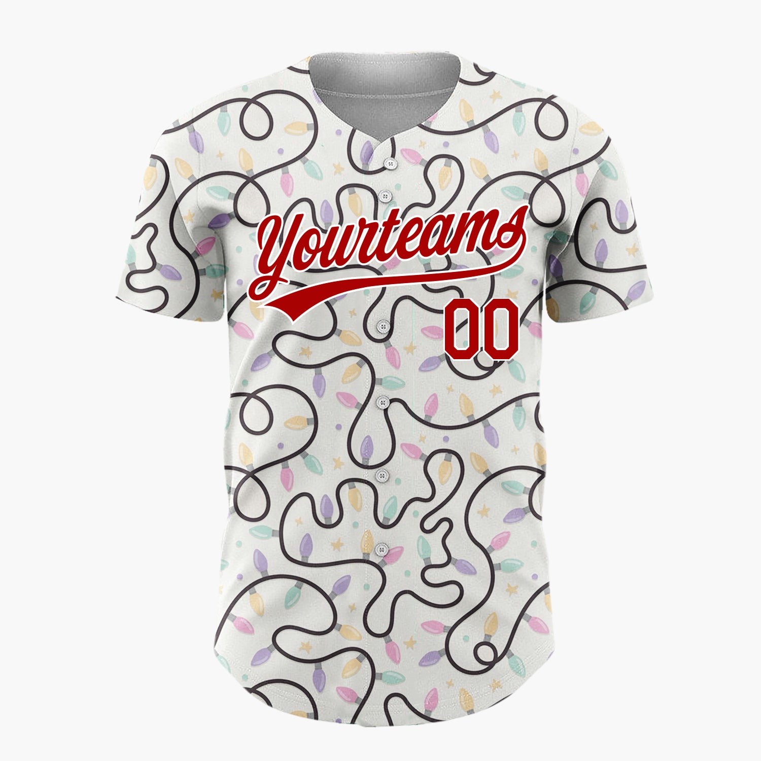Custom Cream Swirling Christmas Lights Stars Modern Whimsical Pattern Christmas Baseball Jersey