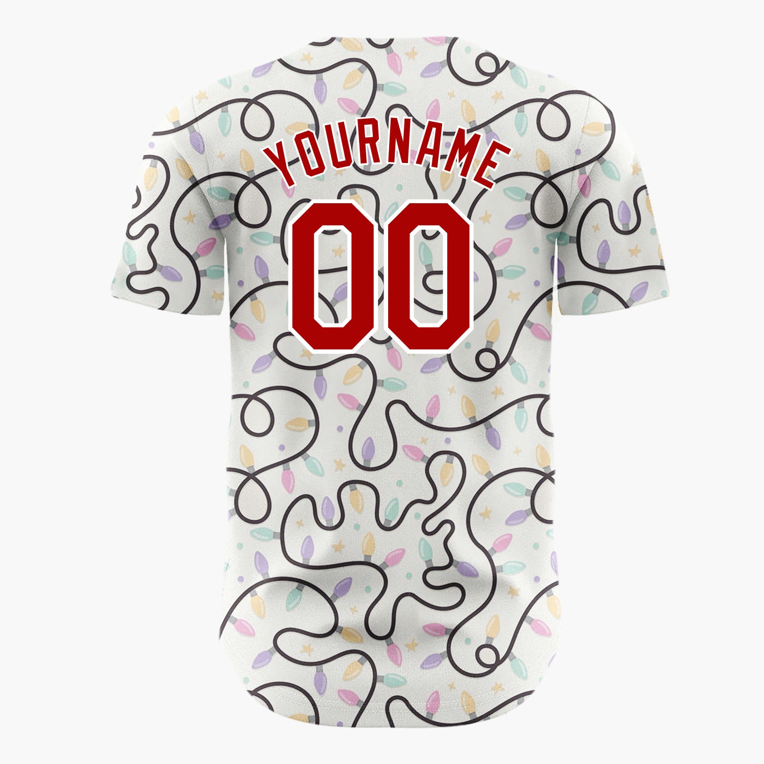 Custom Cream Swirling Christmas Lights Stars Modern Whimsical Pattern Christmas Baseball Jersey