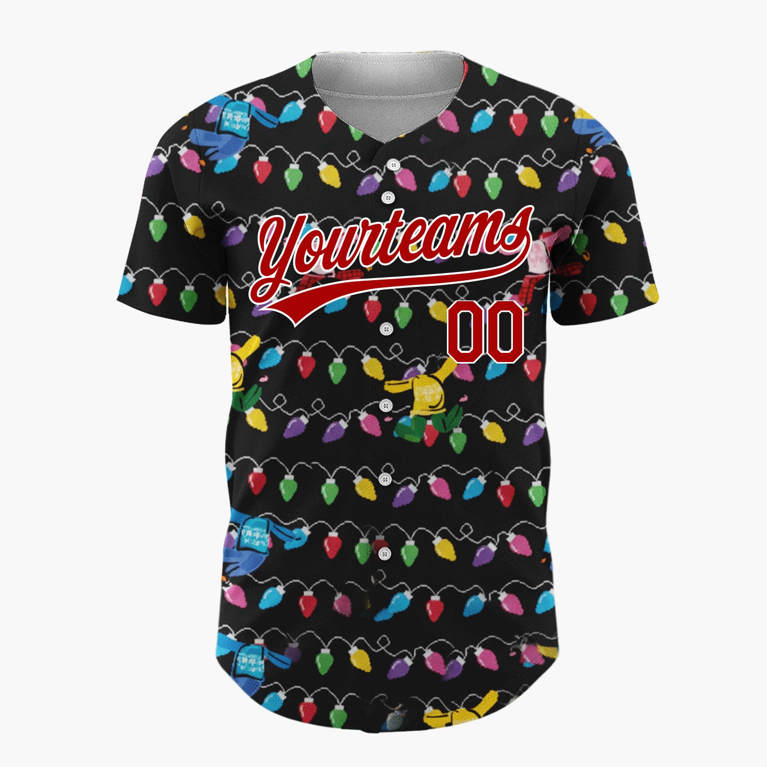 Custom Black Yellow Blue Dancing Sweaters And Lights Fun Christmas Baseball Jersey