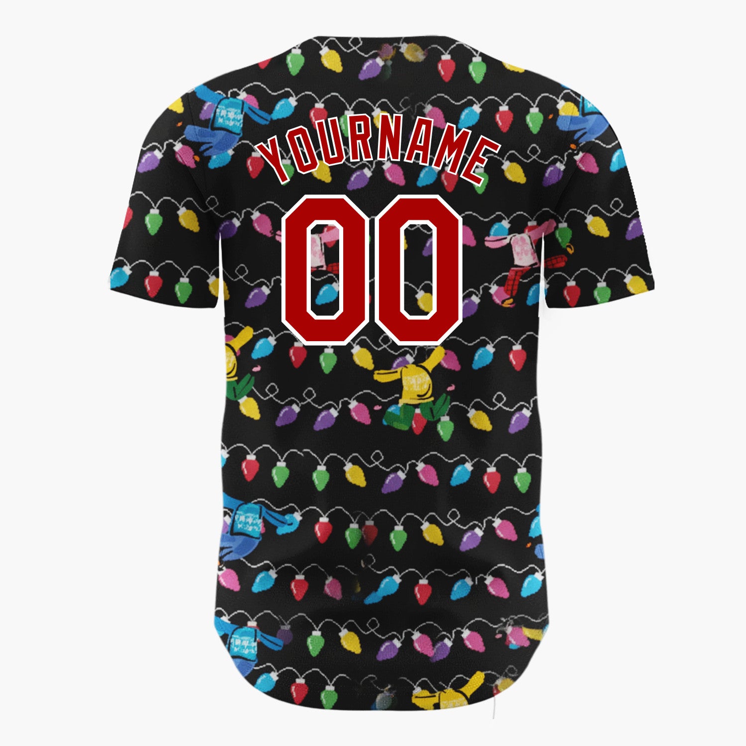 Custom Black Yellow Blue Dancing Sweaters And Lights Fun Christmas Baseball Jersey