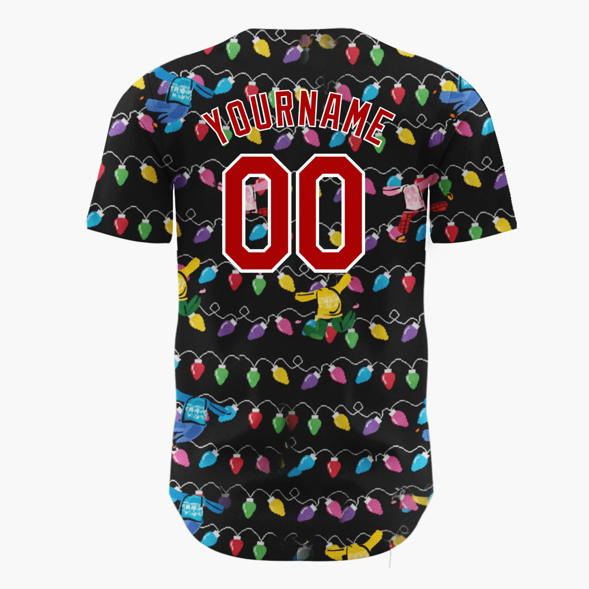 Custom Black Yellow Blue Dancing Sweaters And Lights Fun Christmas Baseball Jersey