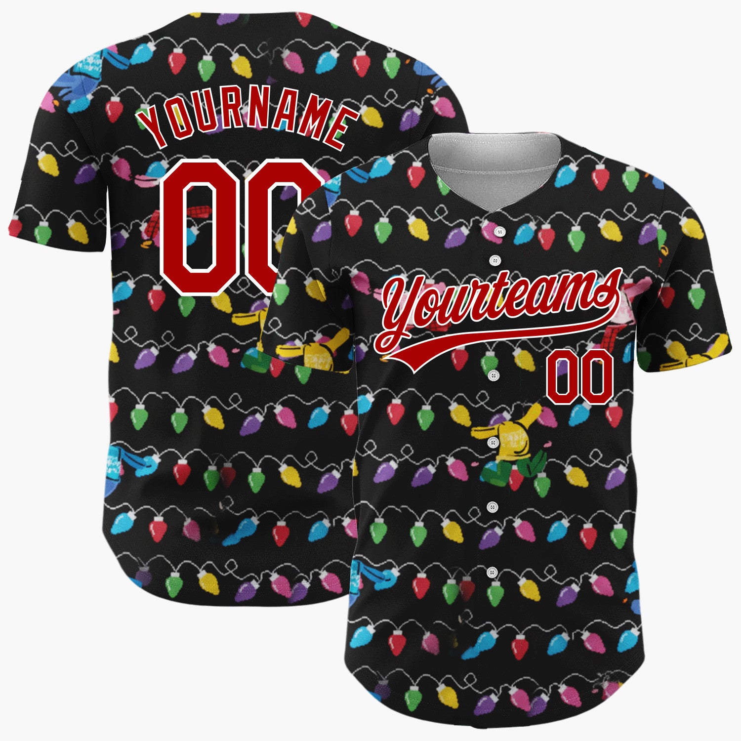 Custom Black Yellow Blue Dancing Sweaters And Lights Fun Christmas Baseball Jersey