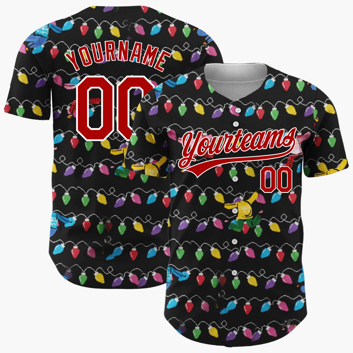Custom Black Yellow Blue Dancing Sweaters And Lights Fun Christmas Baseball Jersey
