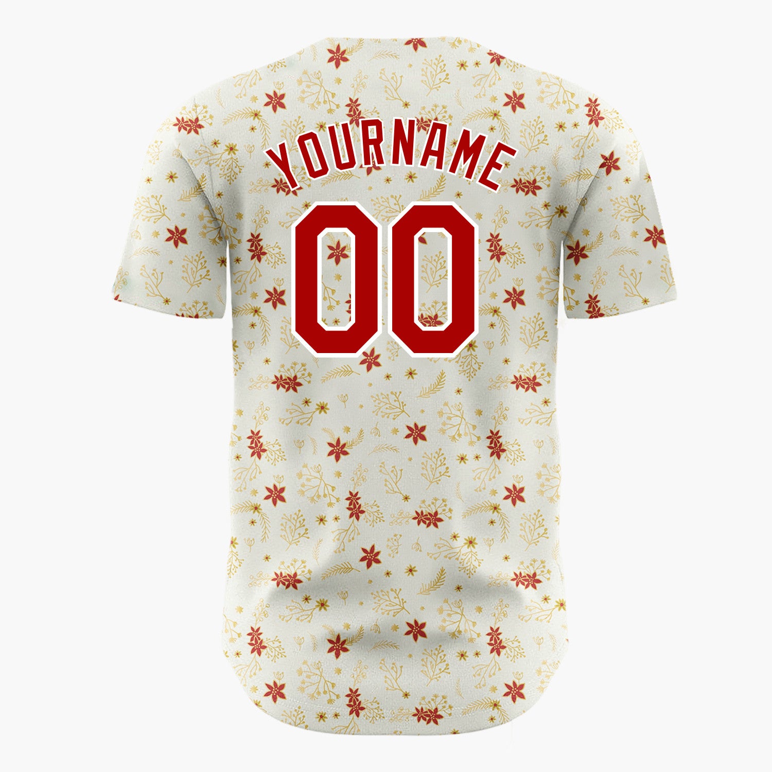 Custom Cream Gold Poinsettia Flowers And Leaves Minimal Christmas Baseball Jersey