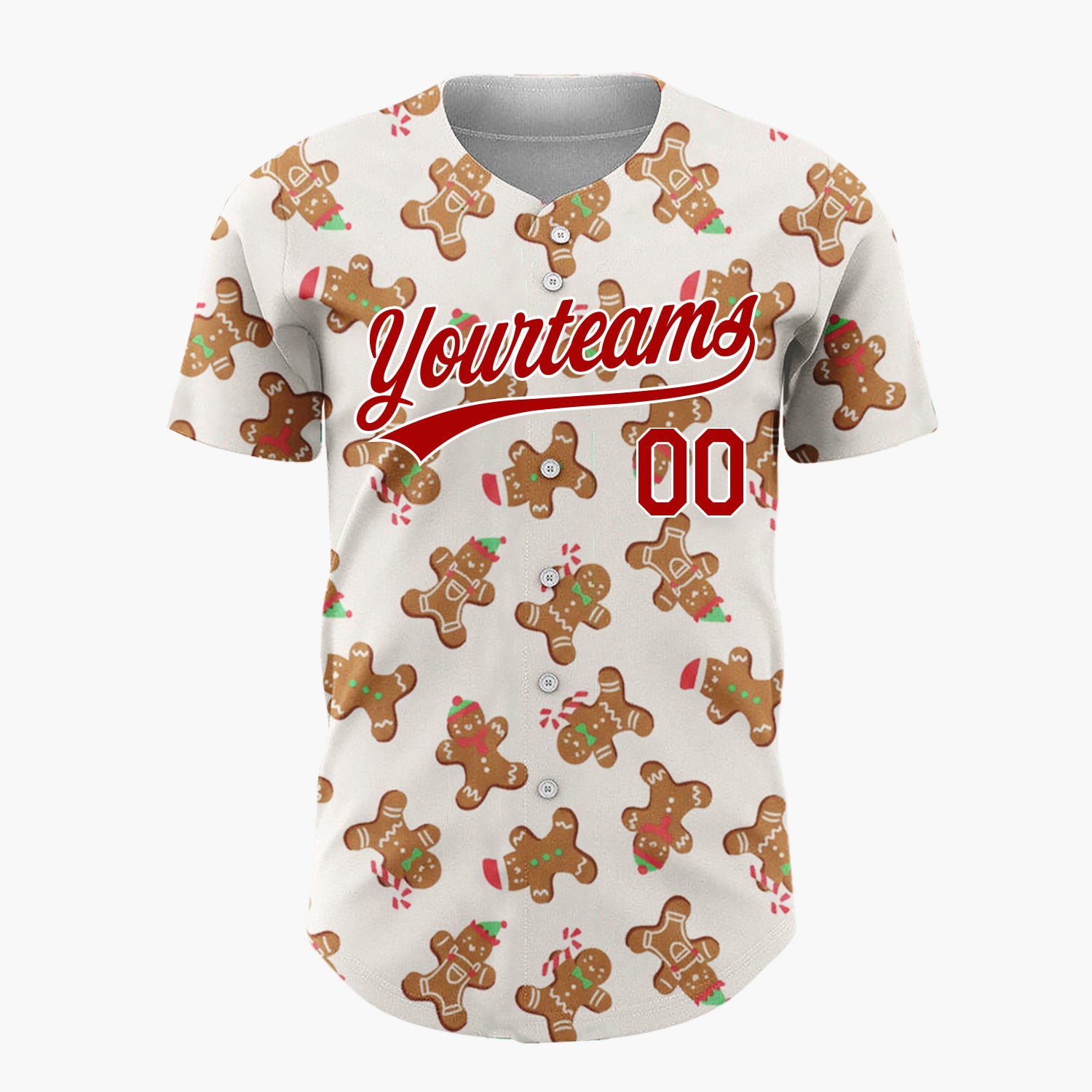 Custom Cream Brown Gingerbread Men Candy Canes And Hats Christmas Baseball Jersey