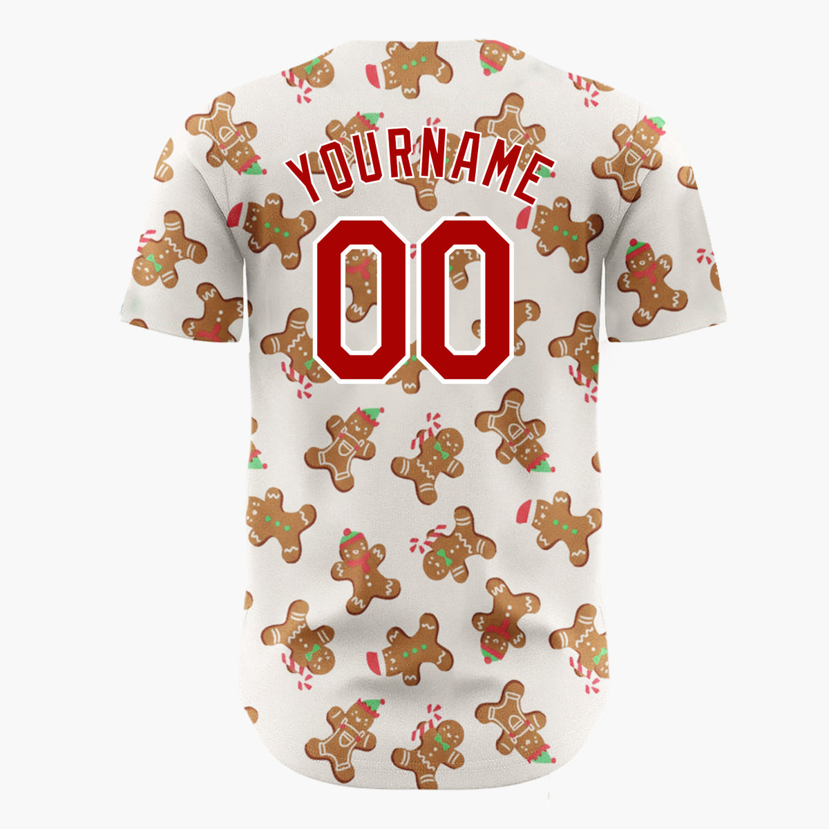Custom Cream Brown Gingerbread Men Candy Canes And Hats Christmas Baseball Jersey