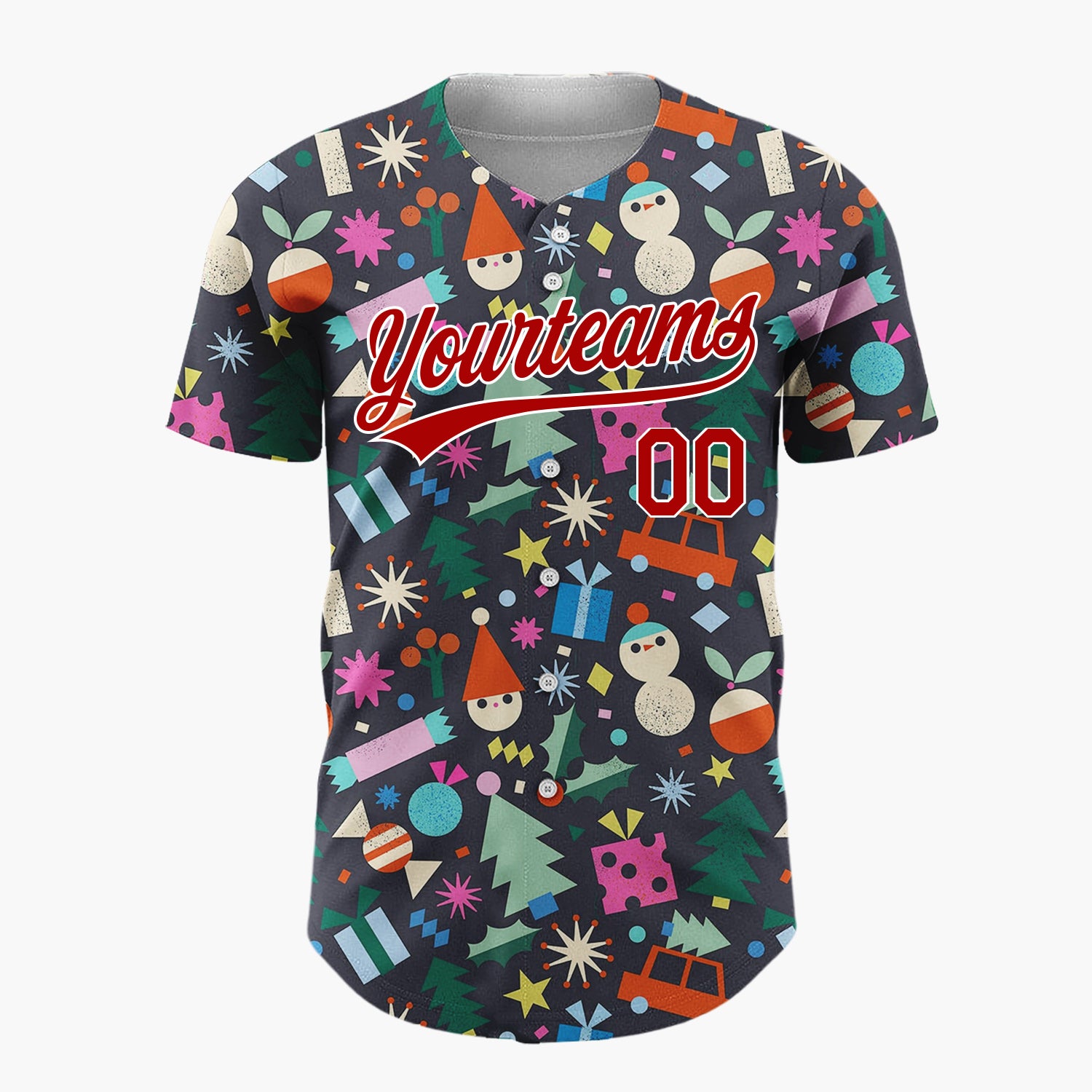 Custom Dark Blue Christmas Toys World Doodles Cartoon Pattern Christmas Baseball Jersey