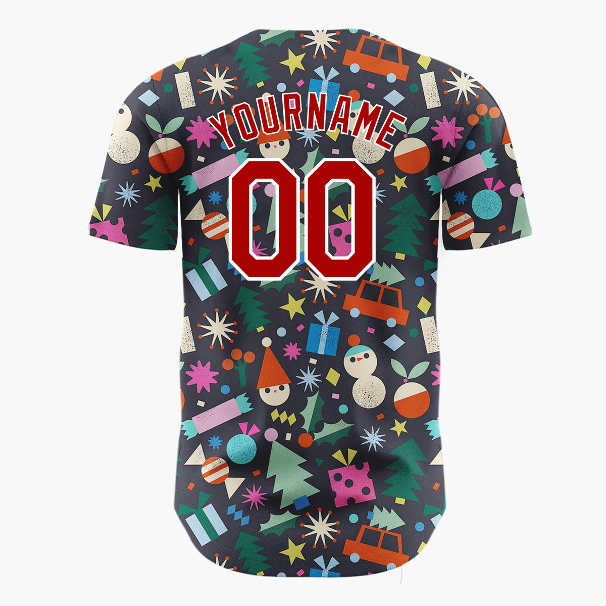 Custom Dark Blue Christmas Toys World Doodles Cartoon Pattern Christmas Baseball Jersey