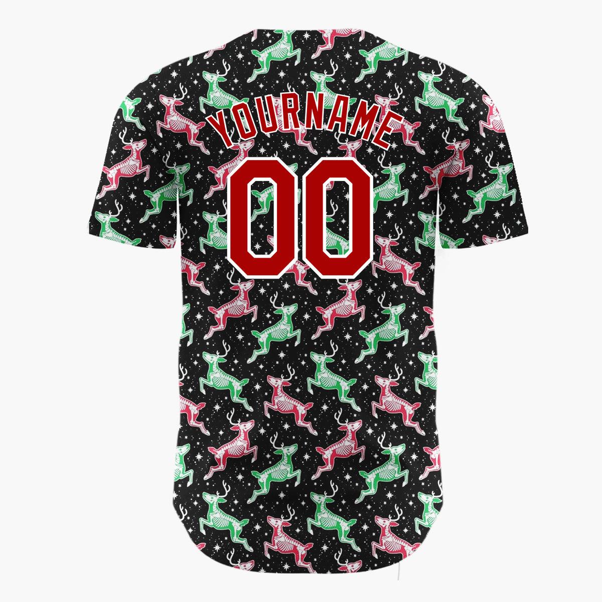 Custom Black Reindeer Pink Green Cartoon Pattern Christmas Baseball Jersey
