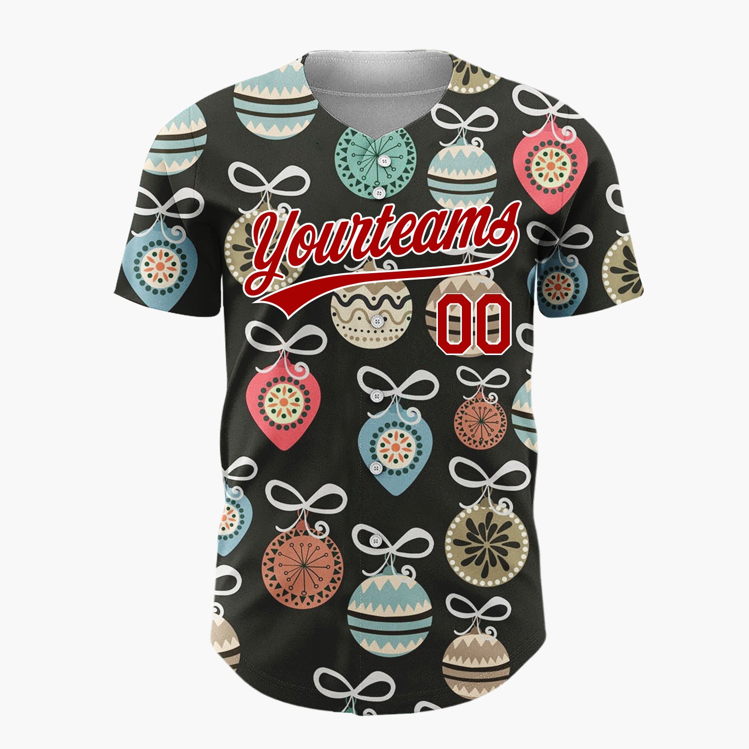 Custom Black Ornaments And Bows Retro Christmas Baseball Jersey