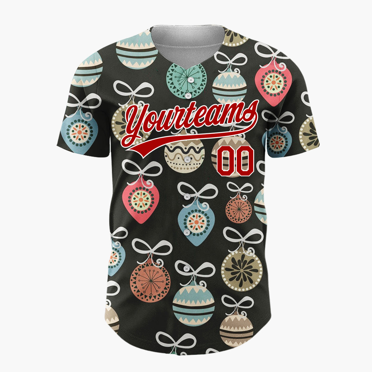 Custom Black Ornaments And Bows Retro Christmas Baseball Jersey