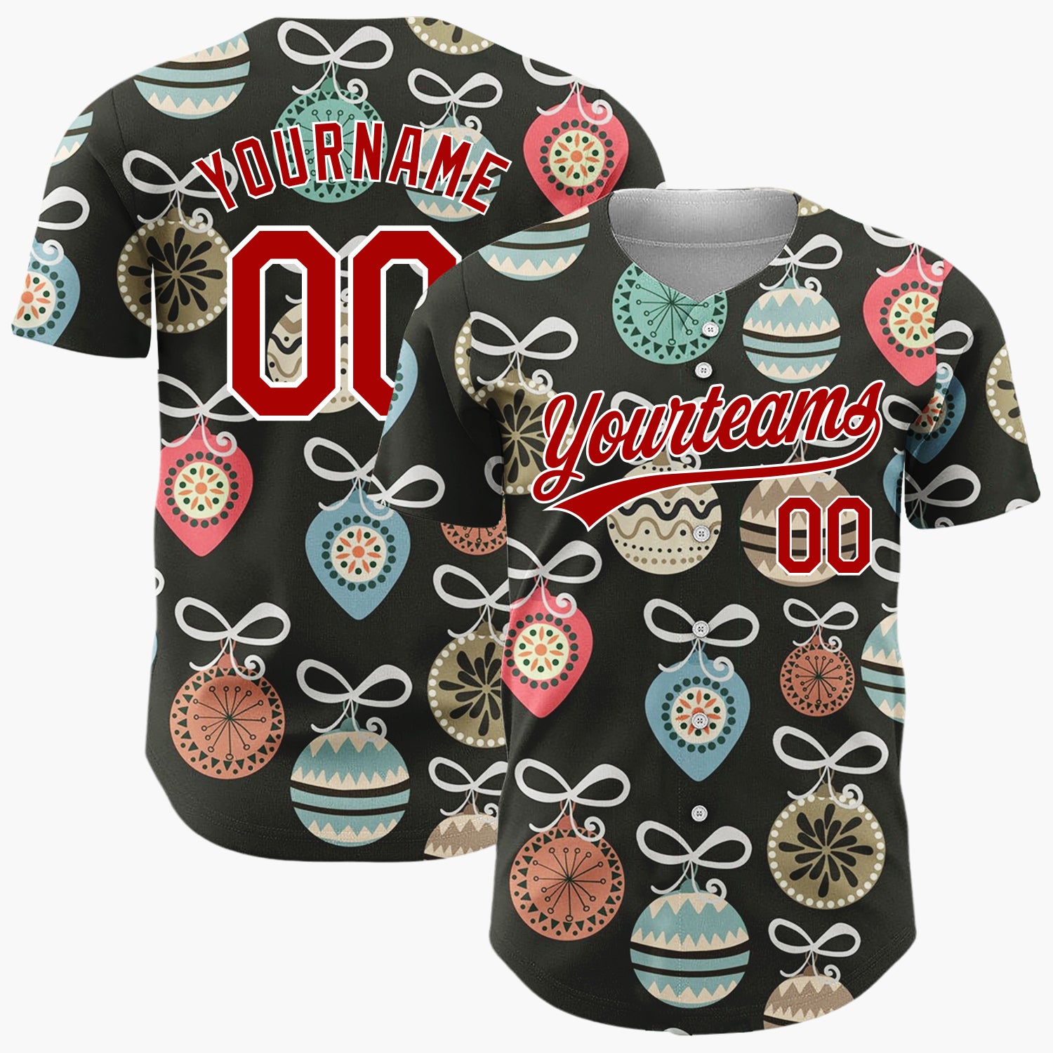 Custom Black Ornaments And Bows Retro Christmas Baseball Jersey