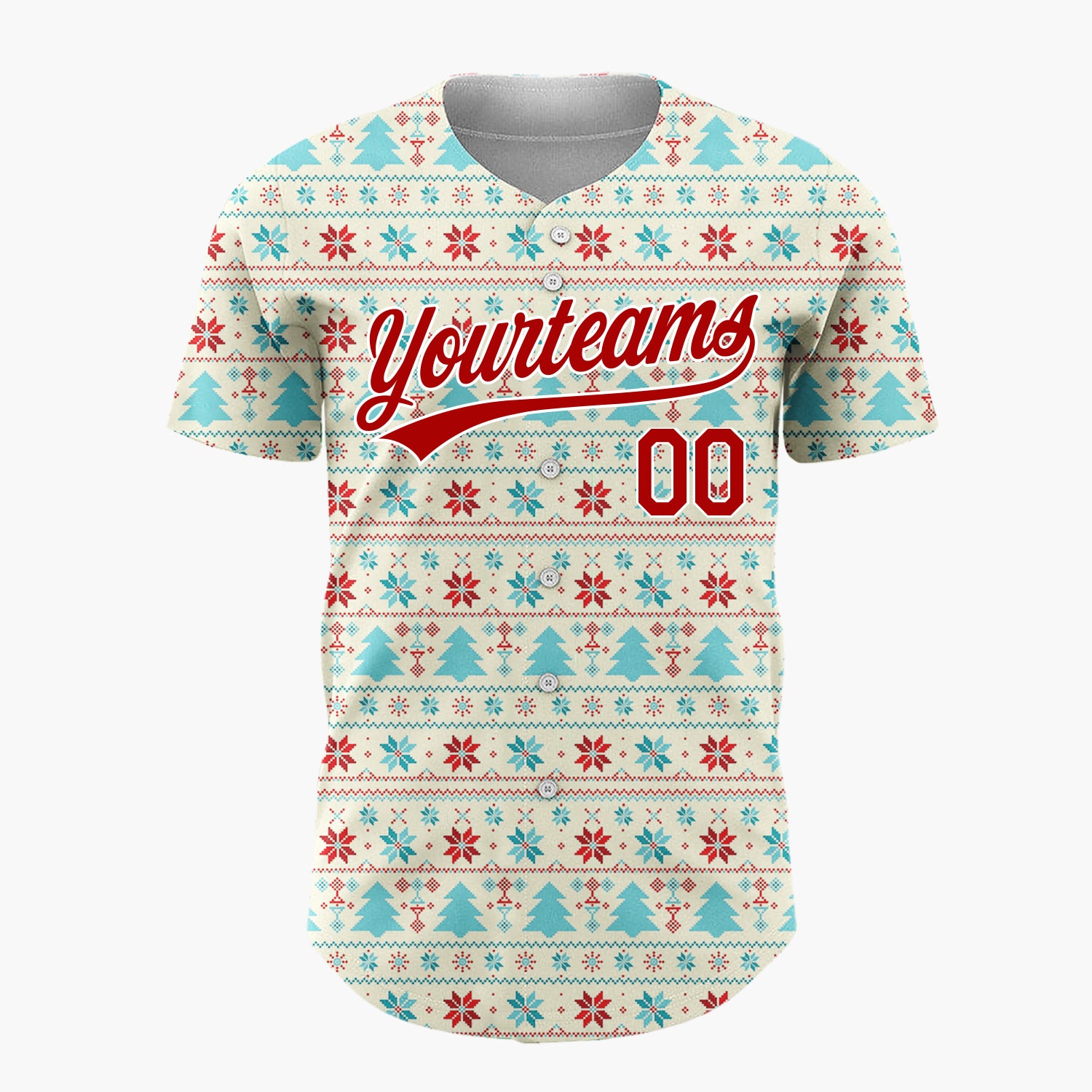 Custom Cream Snowflakes And Christmas Trees Nordic Fair Isle Christmas Baseball Jersey