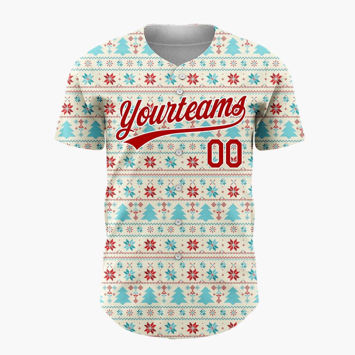 Custom Cream Snowflakes And Christmas Trees Nordic Fair Isle Christmas Baseball Jersey