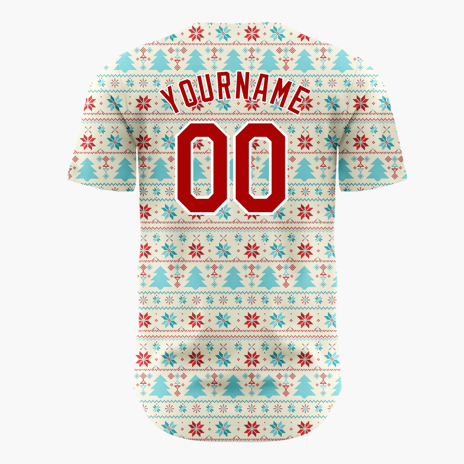 Custom Cream Snowflakes And Christmas Trees Nordic Fair Isle Christmas Baseball Jersey