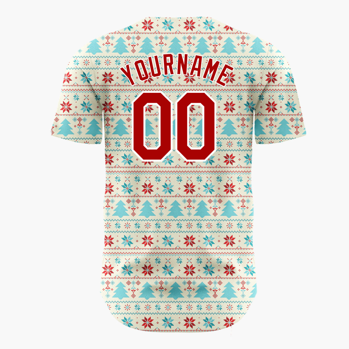 Custom Cream Snowflakes And Christmas Trees Nordic Fair Isle Christmas Baseball Jersey