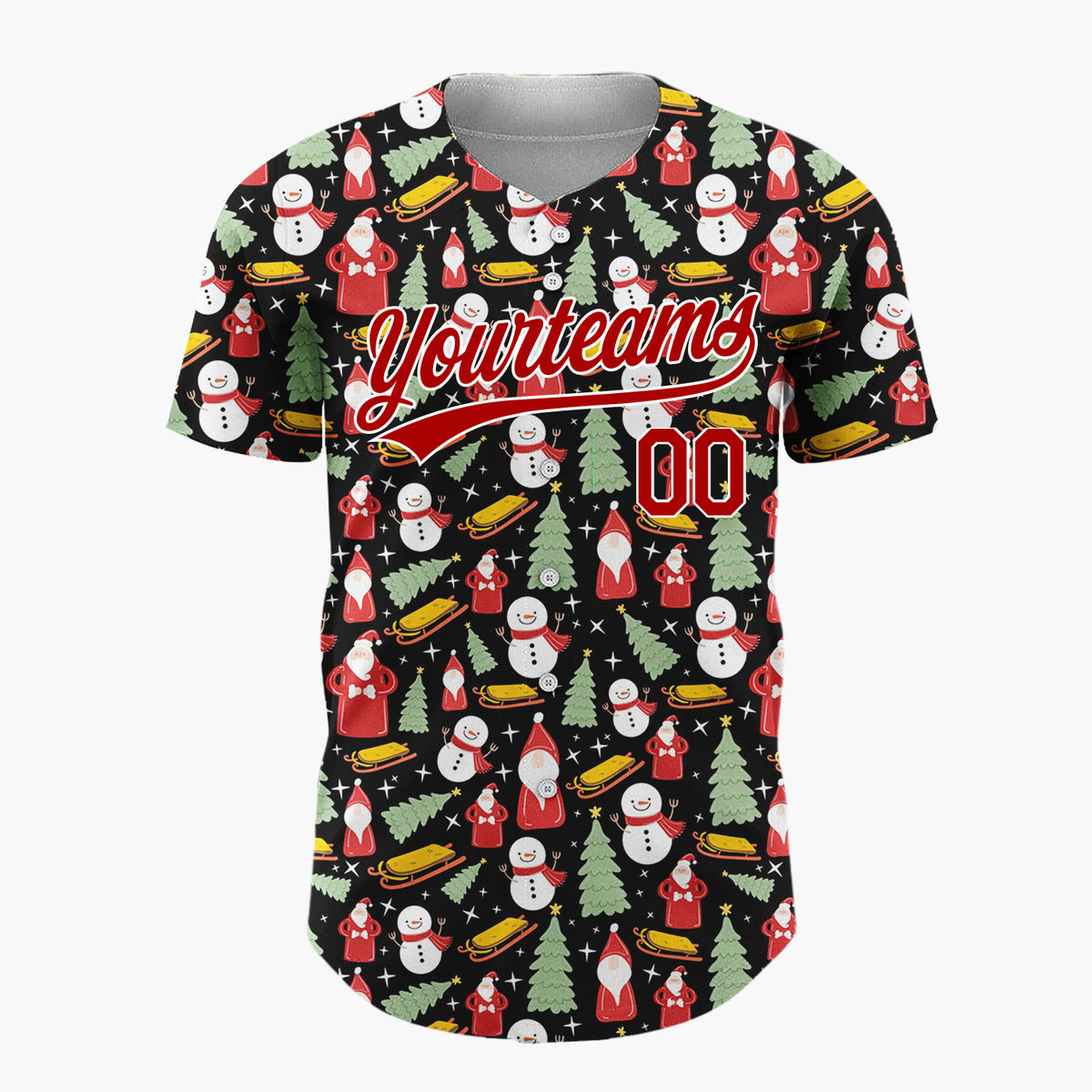 Custom Black Snowman Christmas Doodles Cartoon Pattern Christmas Baseball Jersey