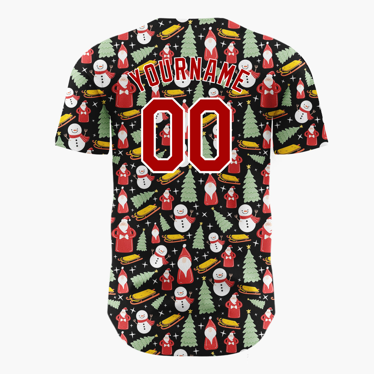 Custom Black Snowman Christmas Doodles Cartoon Pattern Christmas Baseball Jersey