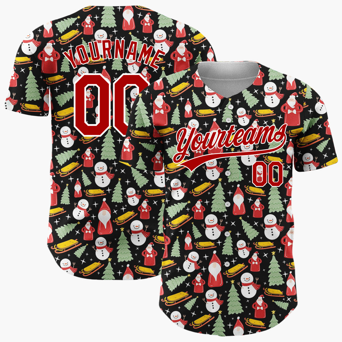 Custom Black Snowman Christmas Doodles Cartoon Pattern Christmas Baseball Jersey