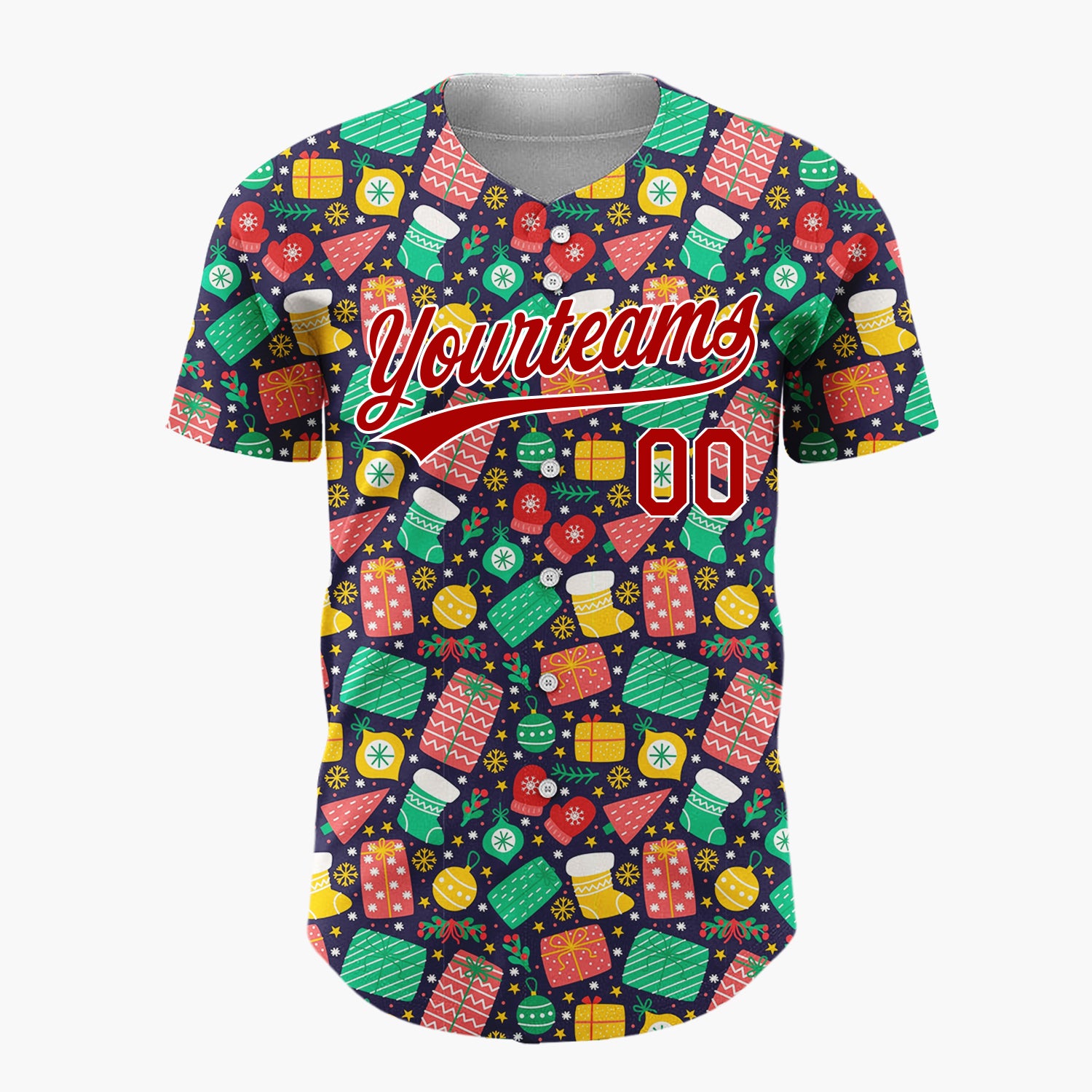 Custom Dark Blue Christmas Gifts Doodles Cartoon Pattern Christmas Baseball Jersey