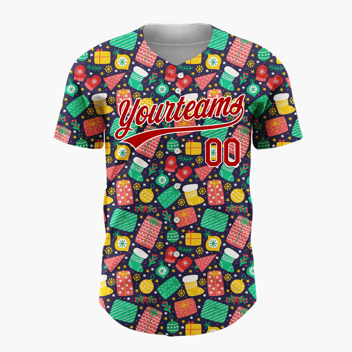 Custom Dark Blue Christmas Gifts Doodles Cartoon Pattern Christmas Baseball Jersey