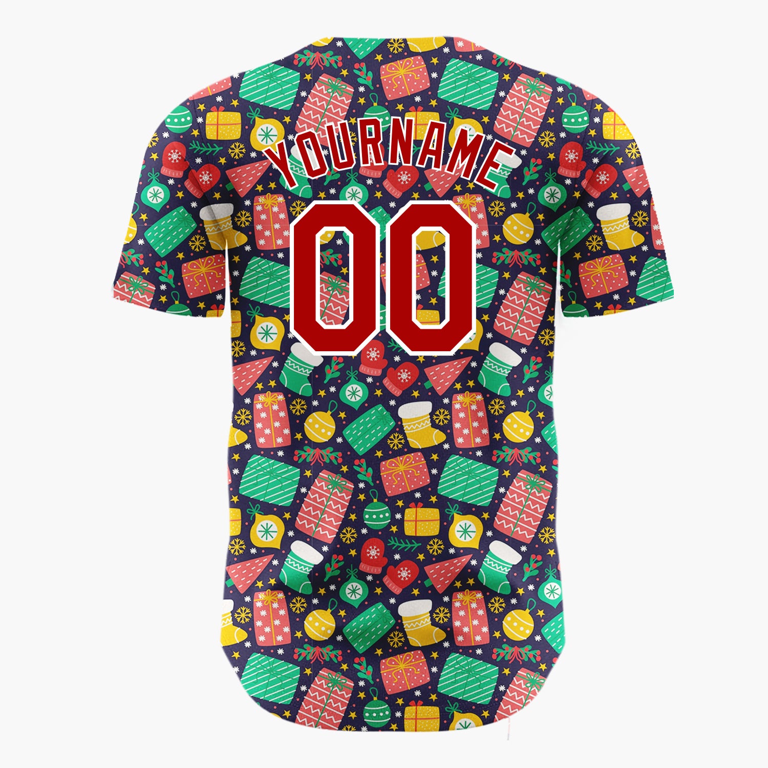 Custom Dark Blue Christmas Gifts Doodles Cartoon Pattern Christmas Baseball Jersey