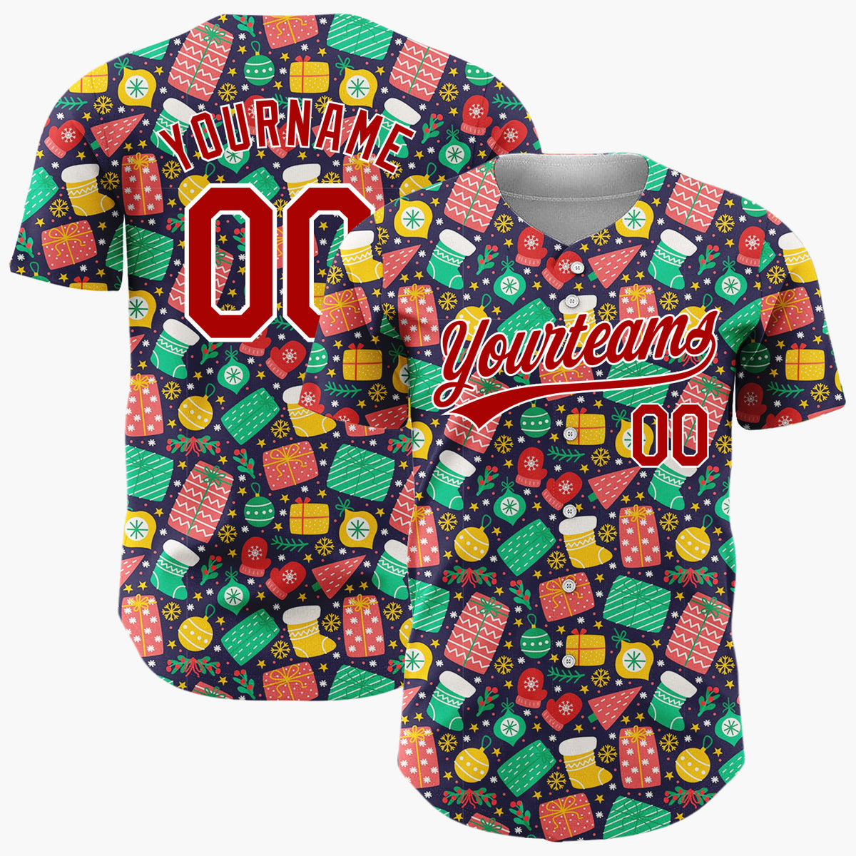 Custom Dark Blue Christmas Gifts Doodles Cartoon Pattern Christmas Baseball Jersey