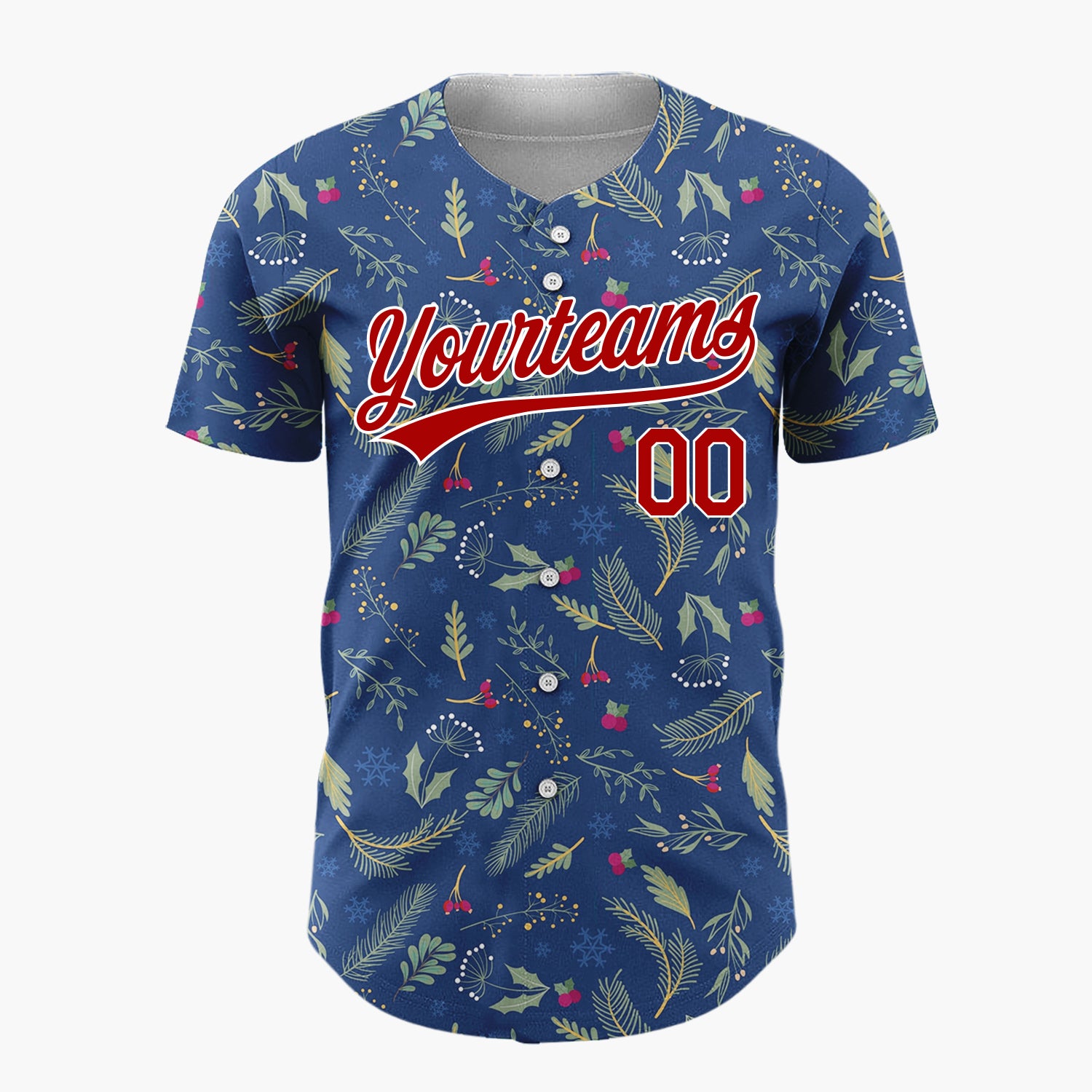 Custom Dark Blue Christmas Foliage Doodles Cartoon Pattern Christmas Baseball Jersey