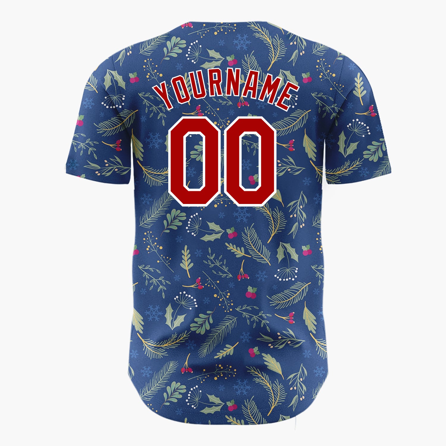 Custom Dark Blue Christmas Foliage Doodles Cartoon Pattern Christmas Baseball Jersey