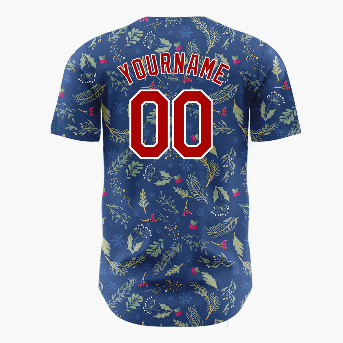 Custom Dark Blue Christmas Foliage Doodles Cartoon Pattern Christmas Baseball Jersey