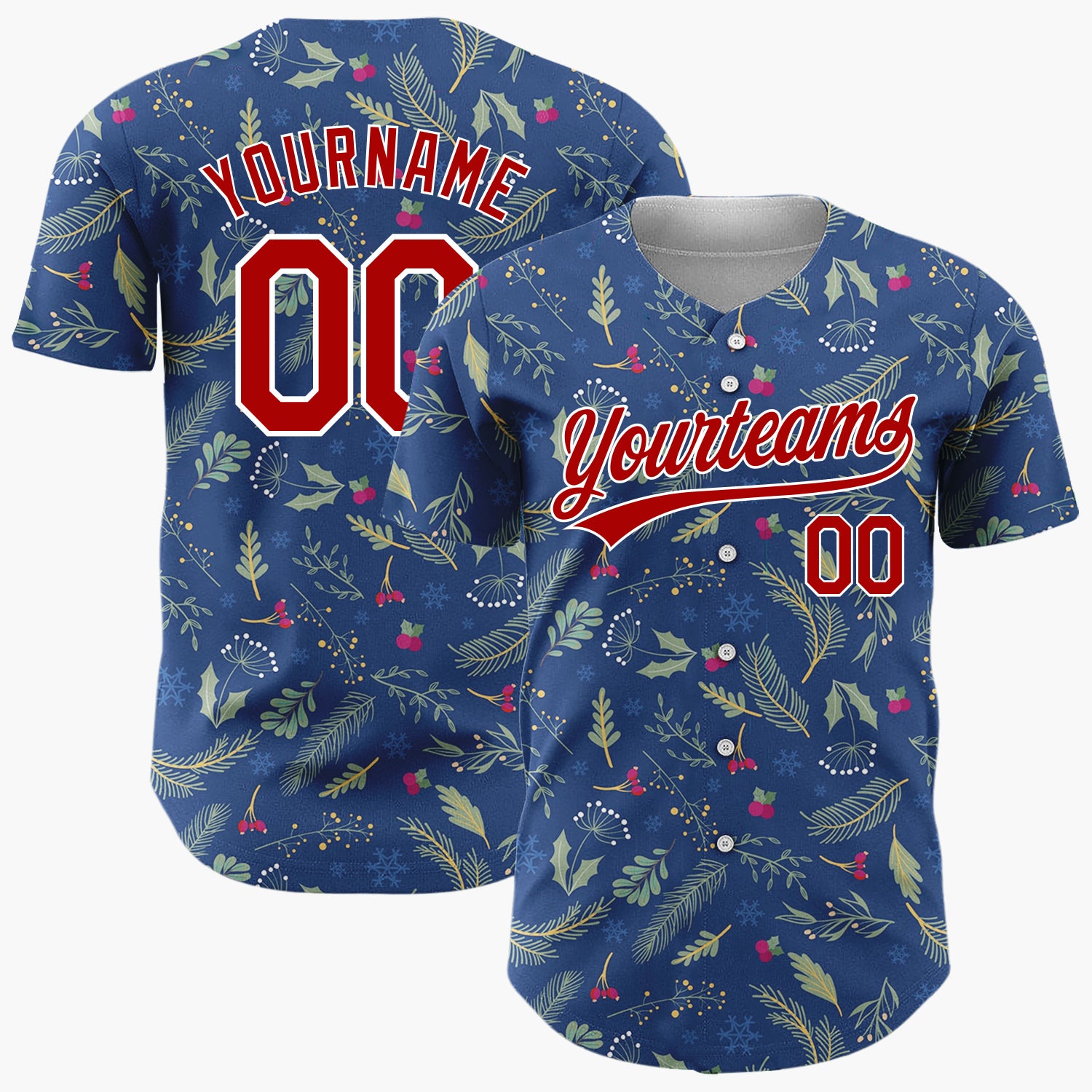 Custom Dark Blue Christmas Foliage Doodles Cartoon Pattern Christmas Baseball Jersey