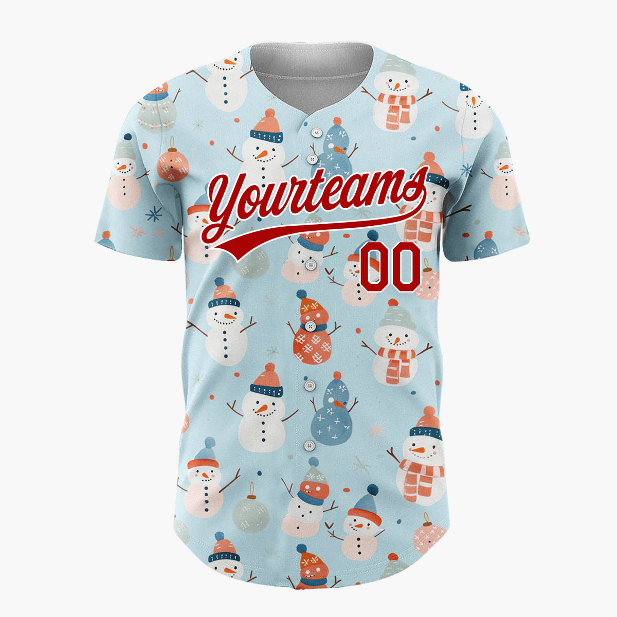 Custom Blue Pastel Snowmen And Ornaments Cute Festive Pattern Christmas Baseball Jersey