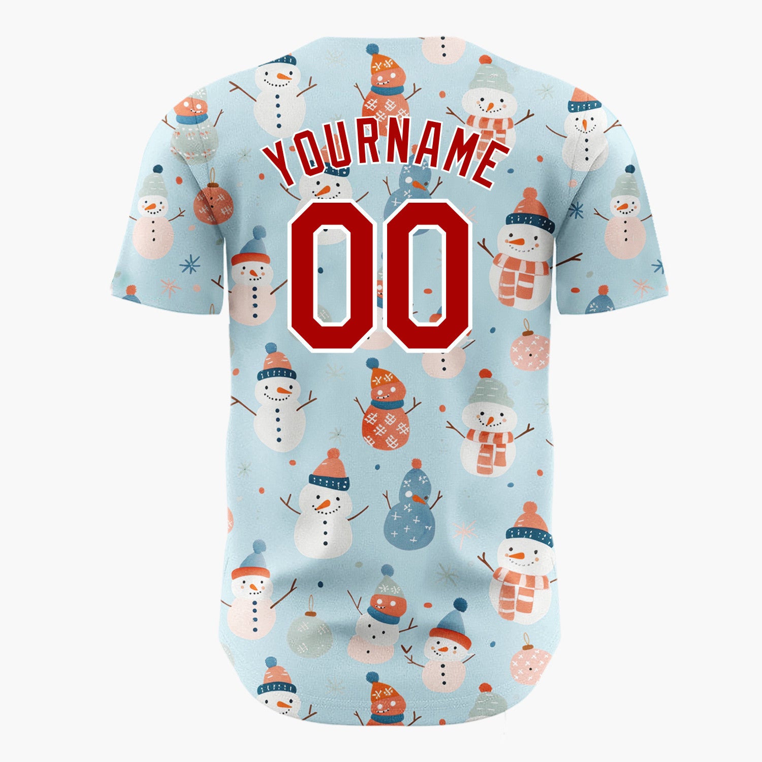 Custom Blue Pastel Snowmen And Ornaments Cute Festive Pattern Christmas Baseball Jersey