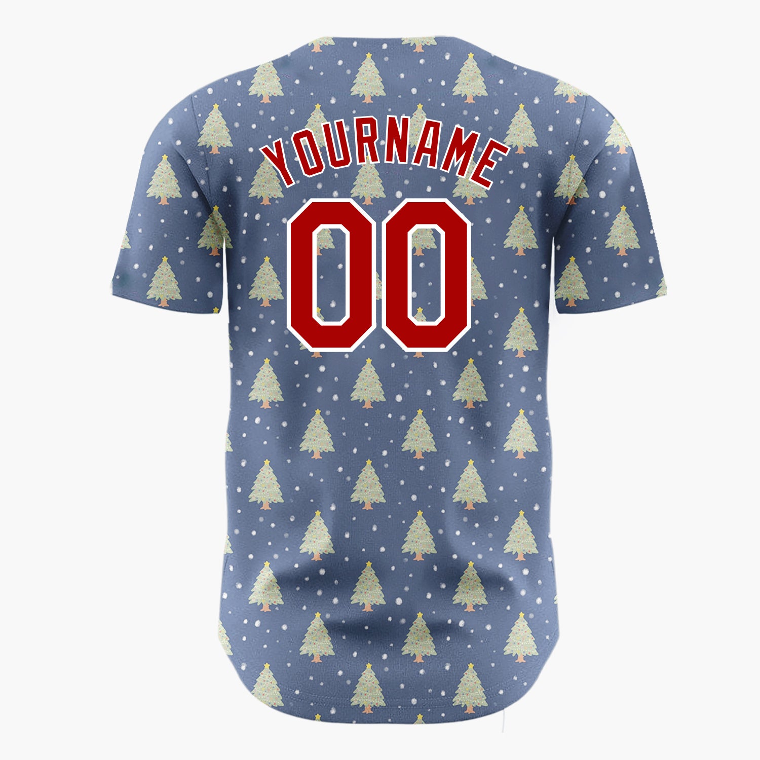 Custom Dark Blue Decorated Christmas Tree Simple Pattern Christmas Baseball Jersey