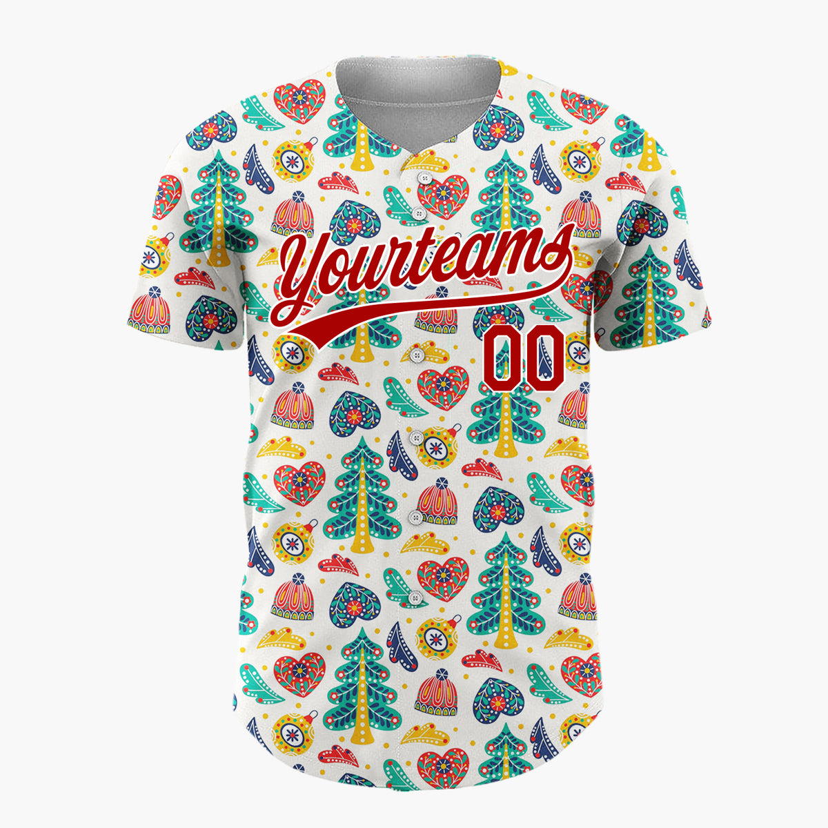 Custom Cream Multicolor Abstract Floral Folk Art Christmas Baseball Jersey