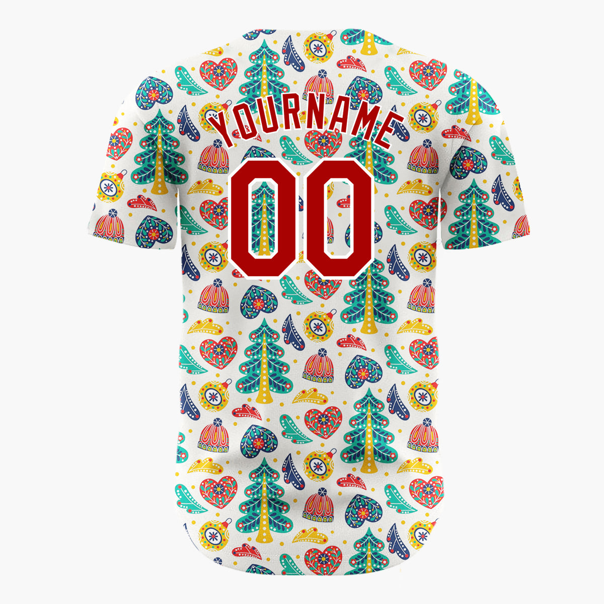 Custom Cream Multicolor Abstract Floral Folk Art Christmas Baseball Jersey