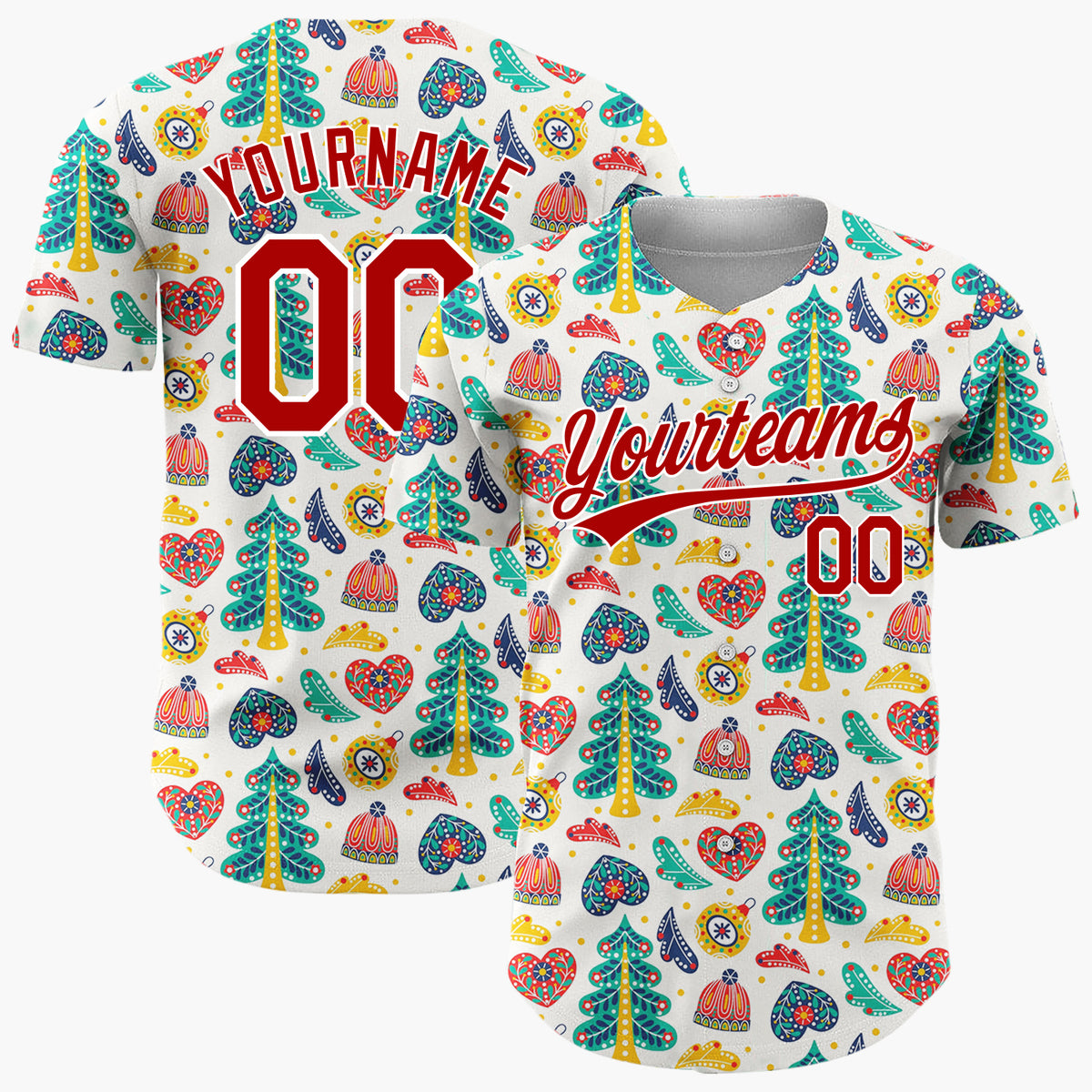 Custom Cream Multicolor Abstract Floral Folk Art Christmas Baseball Jersey